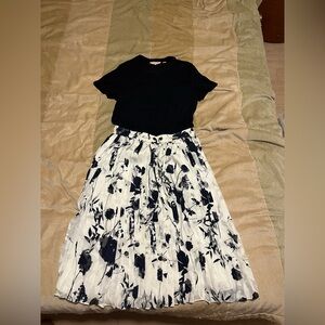 Ted Baker Navy blue and White Floral Midi Dress